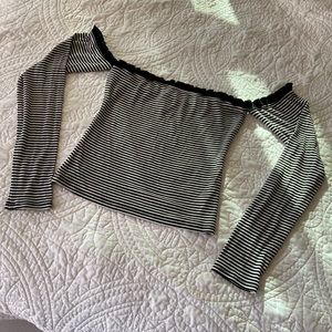Striped black and while off the shoulder crop top